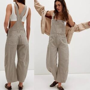 Free People We The Free Good Luck Barrel Overalls Cobblestone Grey Gray Large